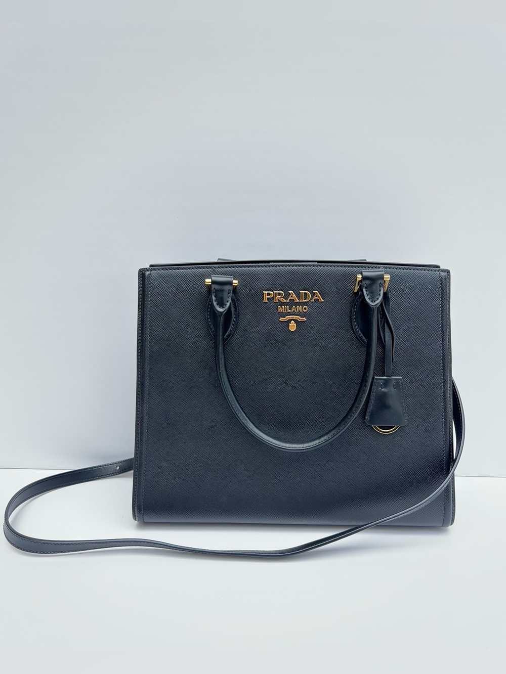 Prada Saffiano Borsa A Mano Calf Leather Double Strap Tote Satchel Crossbody Bag
